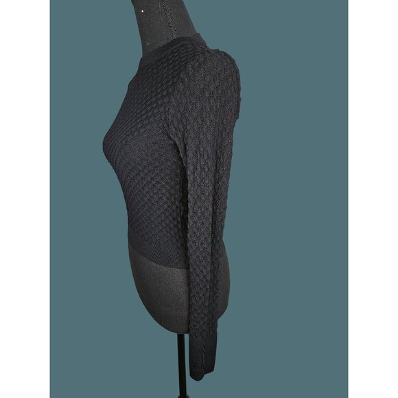 Zara Women's Black Open Knit Sweater Size M Long Sleeve Textured Bodycon - Picture 4 of 10